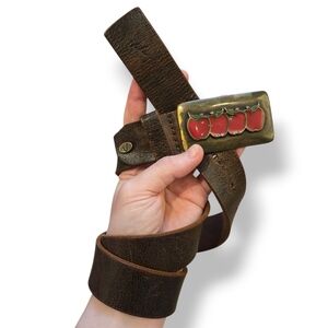 Vintage y2k Dark Chocolate Brown Leather Belt 32" Dirtbag Grunge Brass Apple